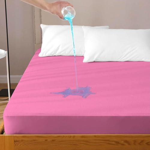 Daksh 100% Waterproof Mattress Protector Double Bed, 72x72 Inch |Ultra Soft Cotton Feel Terry Mattress Cover, Breathable & Hypoallergenic Fitted Bed Protector - 72"x72", 6x6 Feet, Double Bed, Pink - Image 1