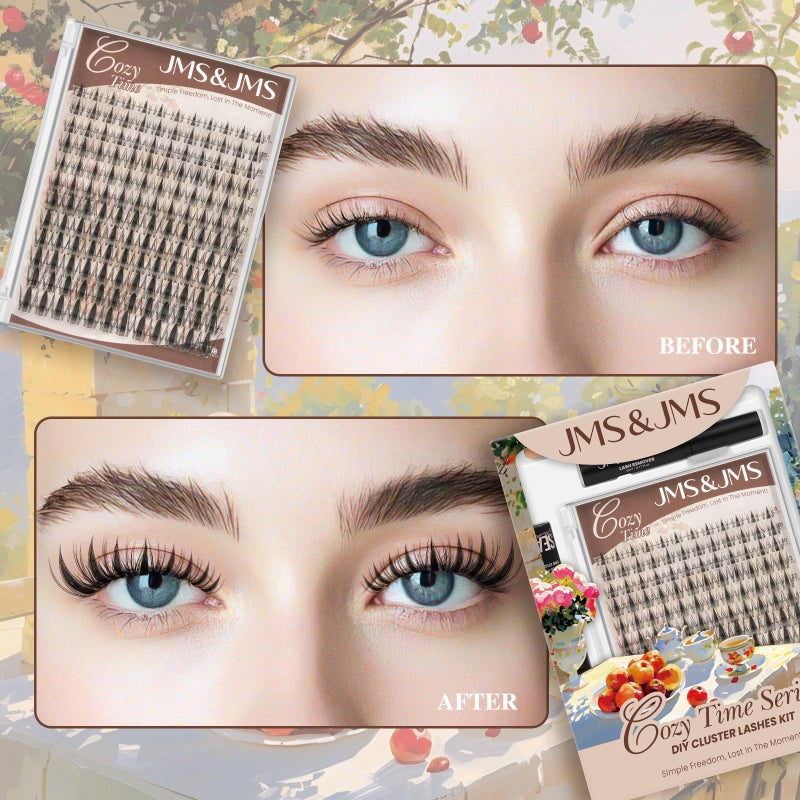 JMS&JMS Lash Clusters 144 Pcs Natural Cluster Lashes Invisible Band Manga Lashes Super Thin Band Reusable Soft & Comfortable(Fairy,8-18mix) - Image 5