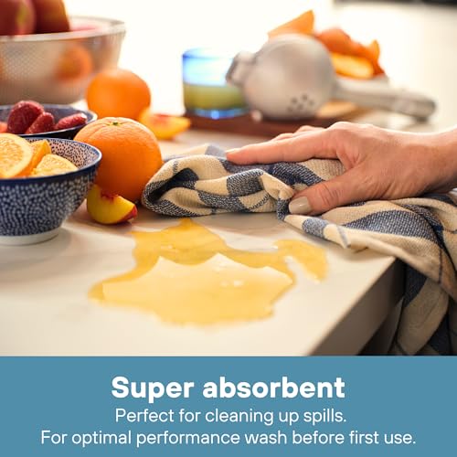 MEEMA Kitchen Towels and Dishcloths Sets of 4 | Large 18 x 28 Inch | Upcycled Cotton Tea Towel | Super Absorbent Cotton Dish Towels for Kitchen | Blue Stripes | Hand Towels - Image 2