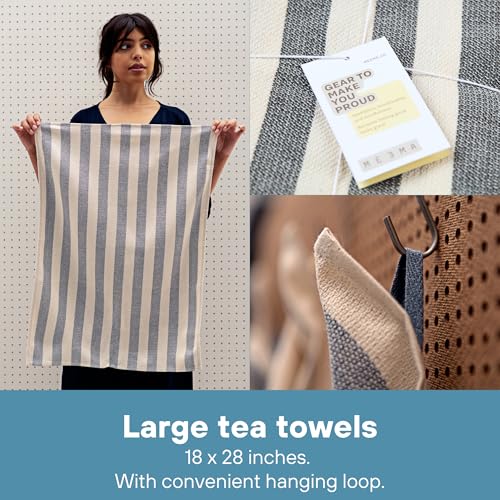 MEEMA Kitchen Towels and Dishcloths Sets of 4 | Large 18 x 28 Inch | Upcycled Cotton Tea Towel | Super Absorbent Cotton Dish Towels for Kitchen | Blue Stripes | Hand Towels - Image 5