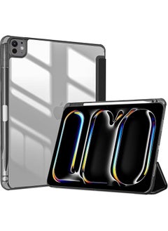 Procases Smart Case For Ipad Pro 11 Inch M4 2024 With Pencil Holder Clear Back Slim Tri-Fold Folio Stand Shell Tablet Cover For Ipad Pro 11 Inch M4 5Th Gen 2024 Model: A2836 A2837 A3006 -Black  - Image 1