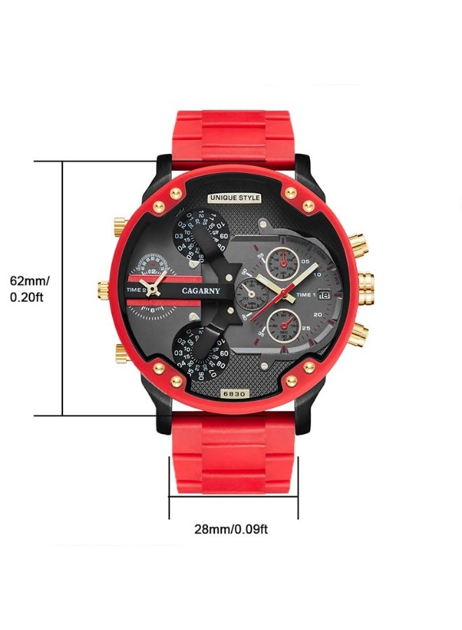 كاجارني ساعة كاجاني الذهبية للرجال ذات المينا الأحمر الكبير والعلامة التجارية الفاخرة وسوار من الفولاذ والكوارتز وساعة يد أوتوماتيكية للرجال مع تاريخ ومنطقة زمنية مزدوجة - Image 3