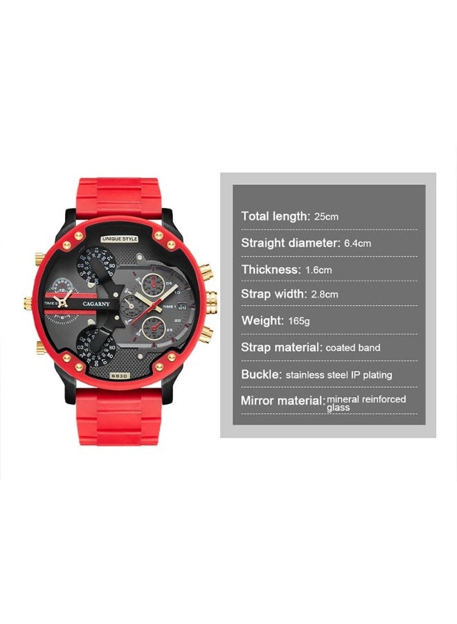 كاجارني ساعة كاجاني الذهبية للرجال ذات المينا الأحمر الكبير والعلامة التجارية الفاخرة وسوار من الفولاذ والكوارتز وساعة يد أوتوماتيكية للرجال مع تاريخ ومنطقة زمنية مزدوجة - Image 2