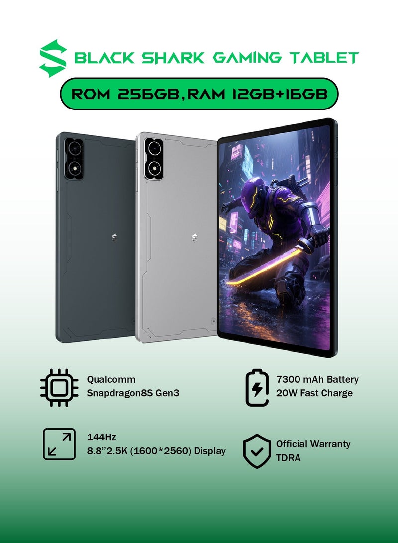 Black Shark Gaming Tablet, 8.8" 2.5K 144Hz Display, Qualcomm 8S Gen3, 12GB RAM, 256GB ROM, Wi-Fi 6, 7300mAh Battery, Android 16 - Black - Image 1