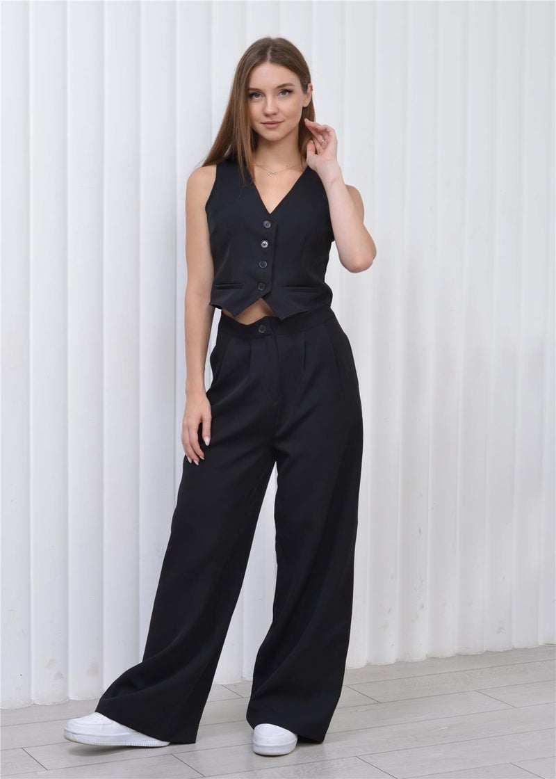 Nuseel Women's Double Fabric Vest-Pants Set Black - Image 4