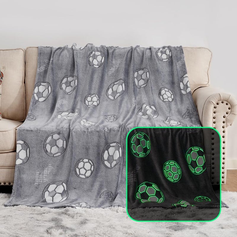 UOMNY Glow in The Dark Blanket for BoysSoft Football Throw Blanket Kids Luminous Balls Blankets for Couch Valentines Day Gift Luminous Blanket Grey 50 x 60 inch