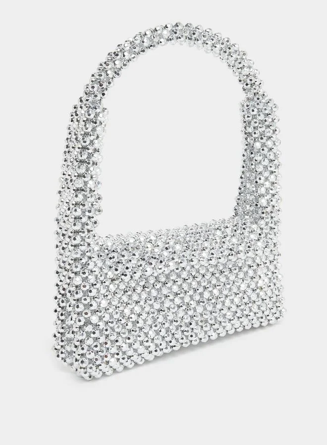 ستايلي Silver Beaded Evening Handbag