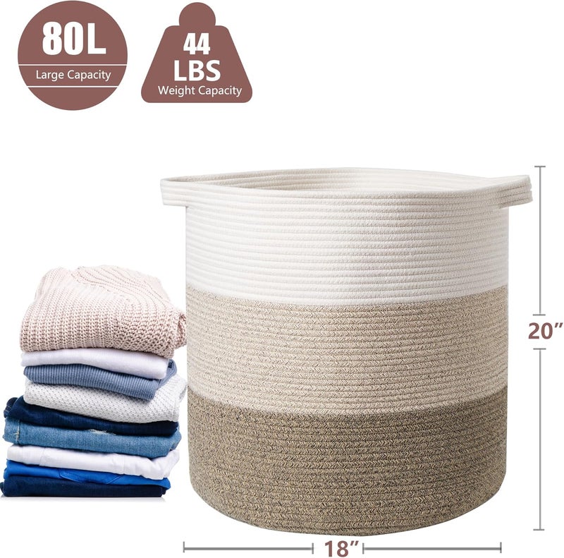 MOJOSCEND 80L Laundry Baskets Hamper with Handles, Decorative Basket for Living room, Woven Storage Basket for Toys Bin, Pillows, Blankets, Clothes- Brown - Image 5