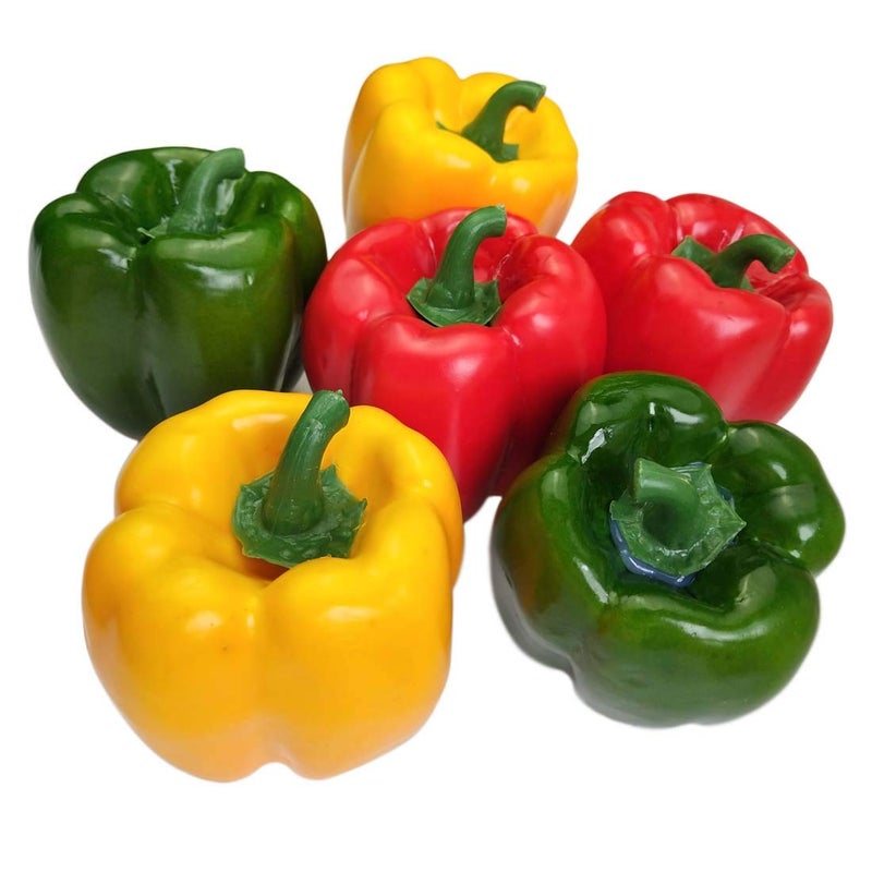 Lorigun Artificial Bell Peppers Fake Veggie Colorful Bell Peppers for Decoration, Decorative Vegetables, Red Green Yellow Bell Peppers 6Pcs (Each Color 2Pcs) - Image 1