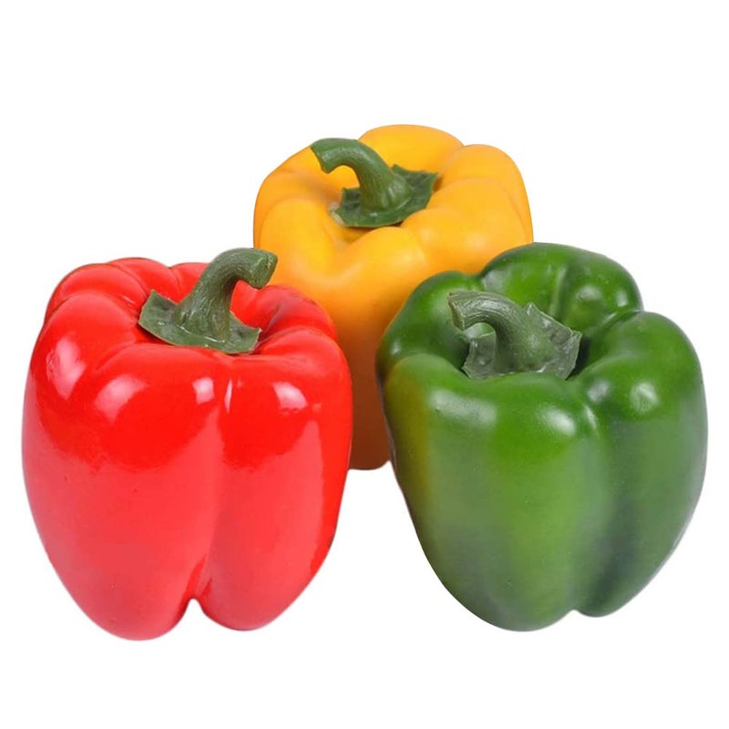 Lorigun Artificial Bell Peppers Fake Veggie Colorful Bell Peppers for Decoration, Decorative Vegetables, Red Green Yellow Bell Peppers 6Pcs (Each Color 2Pcs) - Image 2