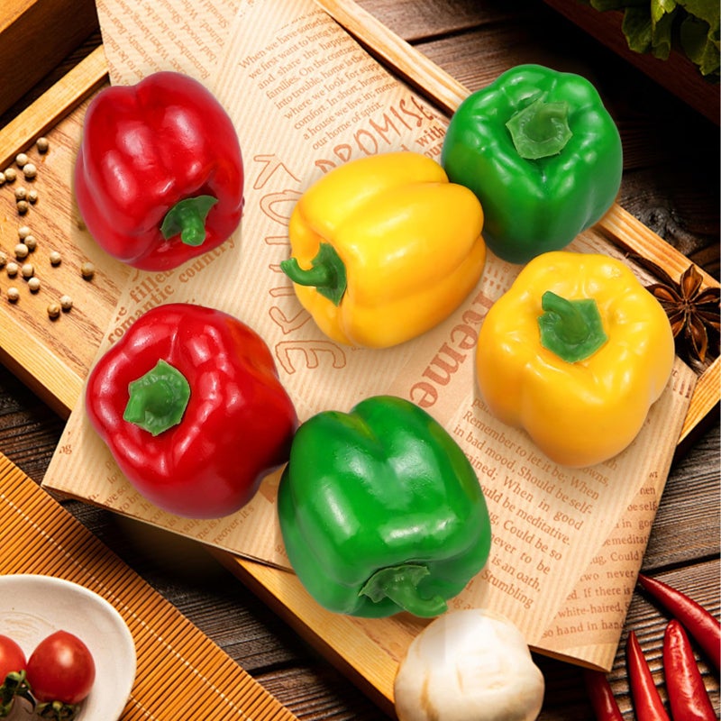 Lorigun Artificial Bell Peppers Fake Veggie Colorful Bell Peppers for Decoration, Decorative Vegetables, Red Green Yellow Bell Peppers 6Pcs (Each Color 2Pcs) - Image 4