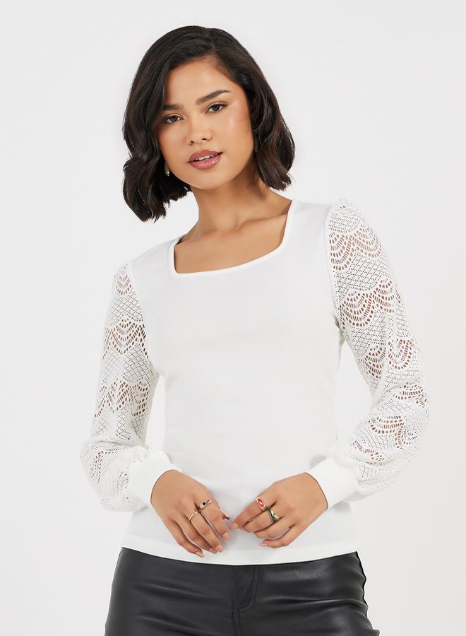 Styli Lace Insert Sleeve Knit Top - Image 3