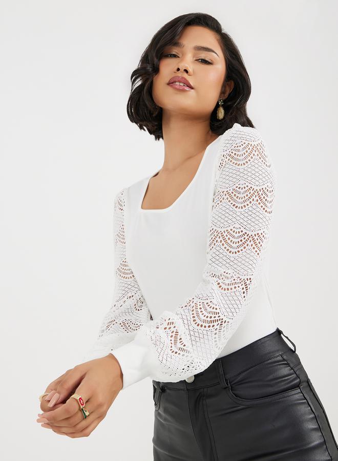 Styli Lace Insert Sleeve Knit Top - Image 4