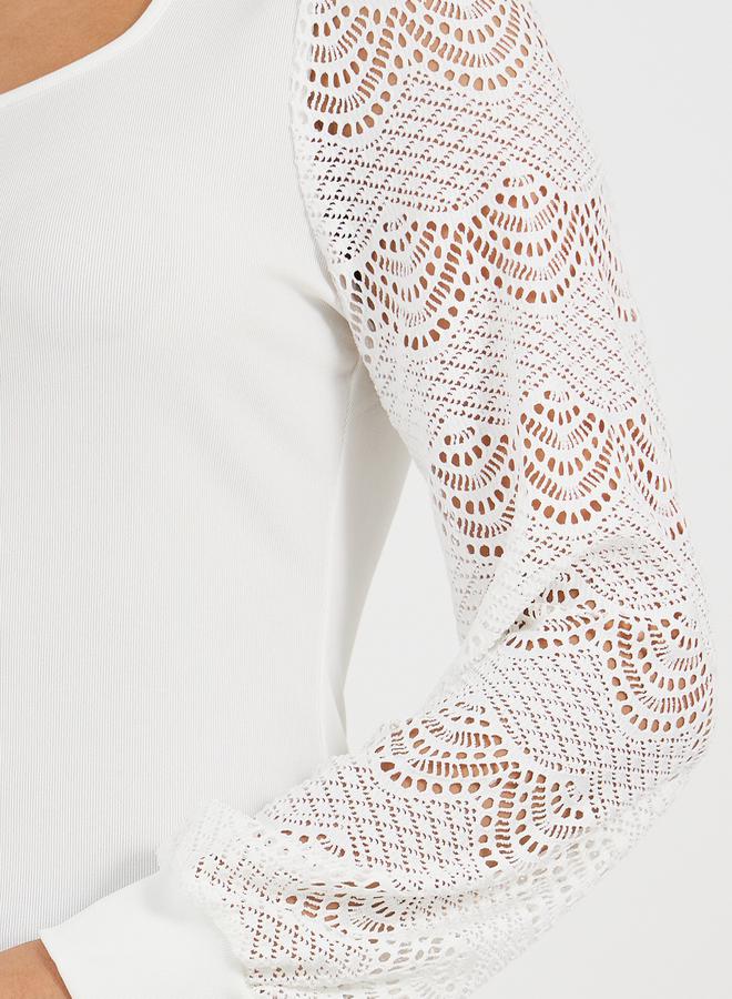 Styli Lace Insert Sleeve Knit Top - Image 5
