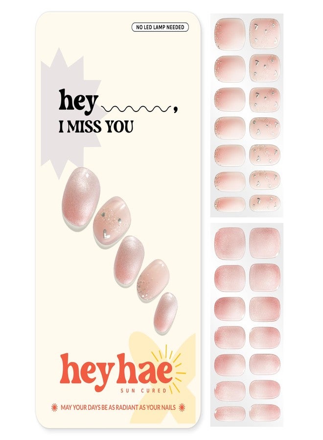 Heyhae Semi Cured Gel Nail Strips | Sun-Cured No LED Lamp Needed Easy Apply & Remove | Includes 28 strips, 1 Prep Pad, 1 Nail File & 1 Wooden Stick - Hey, I Miss You - Image 1