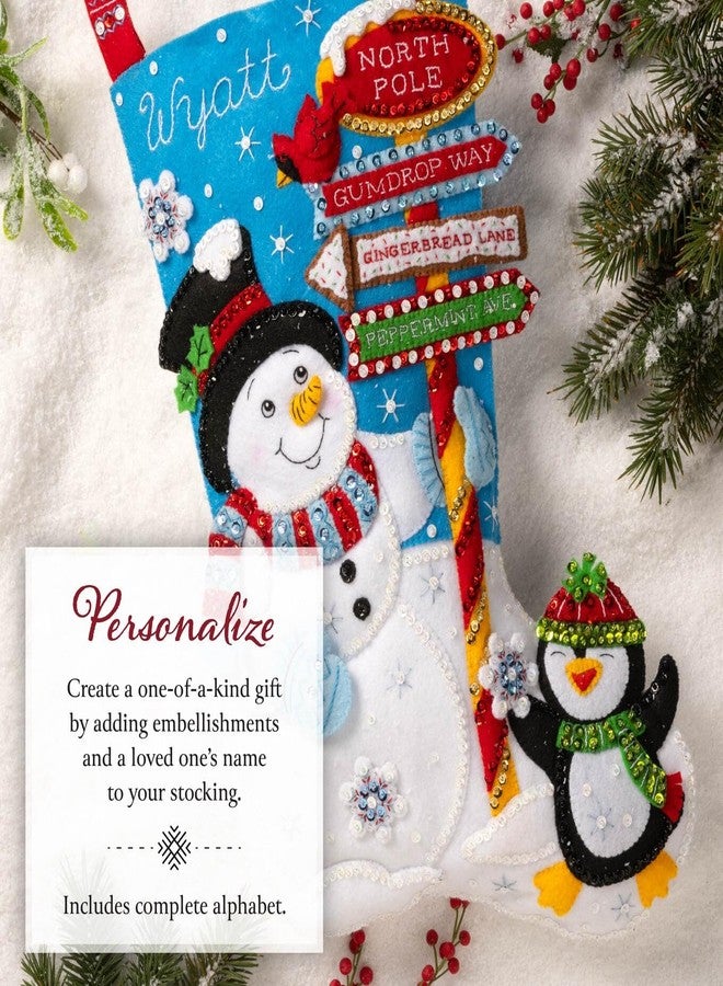 Bucilla, Destination North Pole, Felt Applique 18" Stocking Making Kit, Perfect for Holiday DIY Arts and Crafts, 89594E - Image 4