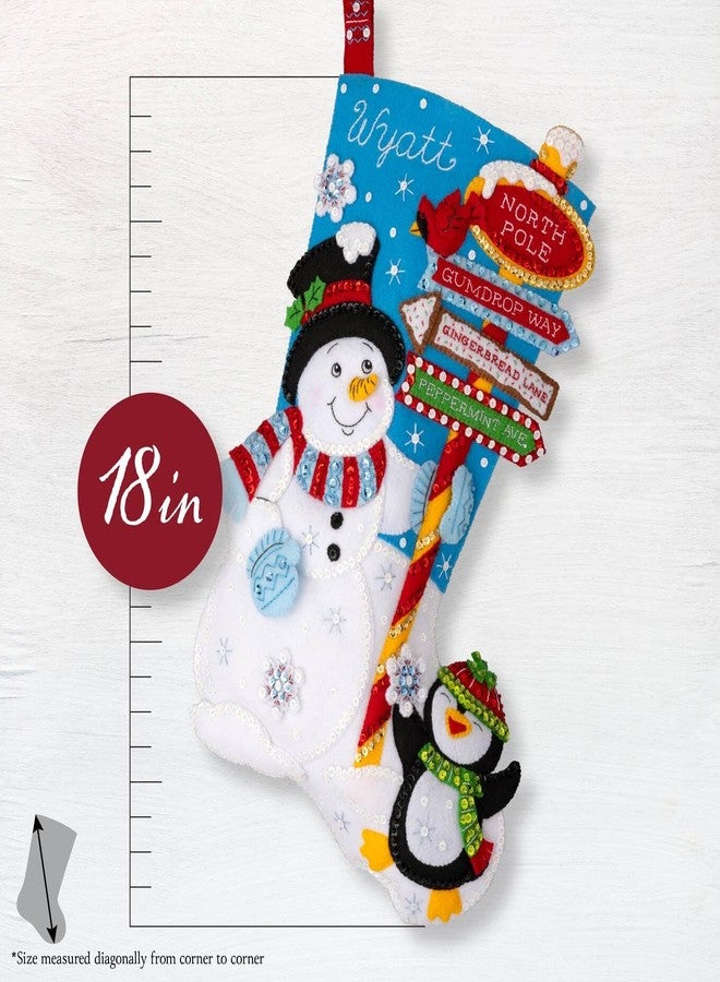 Bucilla, Destination North Pole, Felt Applique 18" Stocking Making Kit, Perfect for Holiday DIY Arts and Crafts, 89594E - Image 2