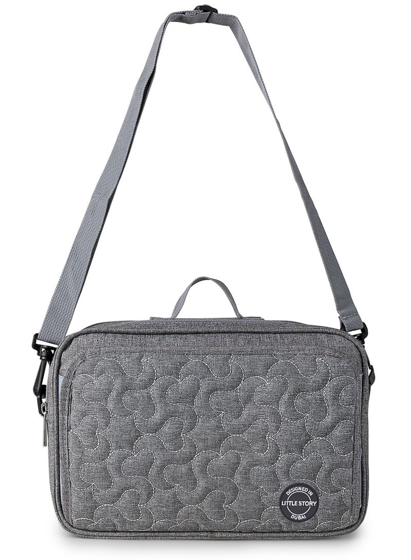 Little Story طقم حقيبة تغيير حفاضات الأطفال مع حزام كتف قابل للفصل - رمادي مبطن - Image 2