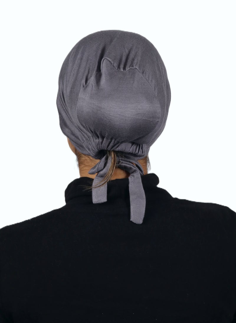برفكتوري قبعة عمامة نسائية من الجيرسي مع رباط للإغلاق، وغطاء رأس إسلامي - رمادي غامق - Image 1