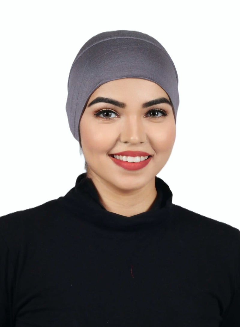 برفكتوري قبعة عمامة نسائية من الجيرسي مع رباط للإغلاق، وغطاء رأس إسلامي - رمادي غامق - Image 2