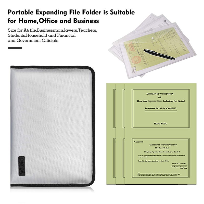 ENGPOW Expanding File Folder Important Document Organizer Fireproof and Waterproof Document Bag with A4 Size 13 Pockets Zipper Closure Non-Itchy Silicone Coated Portable Filing Wallet Pouch(Silver) - Image 5