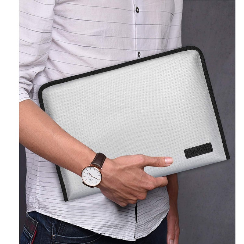 ENGPOW Expanding File Folder Important Document Organizer Fireproof and Waterproof Document Bag with A4 Size 13 Pockets Zipper Closure Non-Itchy Silicone Coated Portable Filing Wallet Pouch(Silver) - Image 2