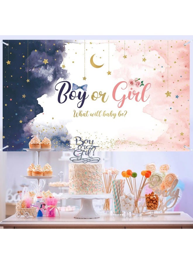 Tatuo Watercolor Gender Reveal Decorations Backdrop Banner, Blue Pink Boy or Girl What Will Baby Be Twinkle Little Star Photography Background for Party Supplies 72.8 x 43.3 Inch - Image 3