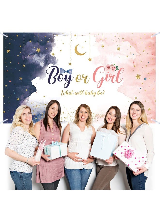Tatuo Watercolor Gender Reveal Decorations Backdrop Banner, Blue Pink Boy or Girl What Will Baby Be Twinkle Little Star Photography Background for Party Supplies 72.8 x 43.3 Inch - Image 5