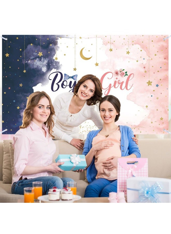 Tatuo Watercolor Gender Reveal Decorations Backdrop Banner, Blue Pink Boy or Girl What Will Baby Be Twinkle Little Star Photography Background for Party Supplies 72.8 x 43.3 Inch - Image 4