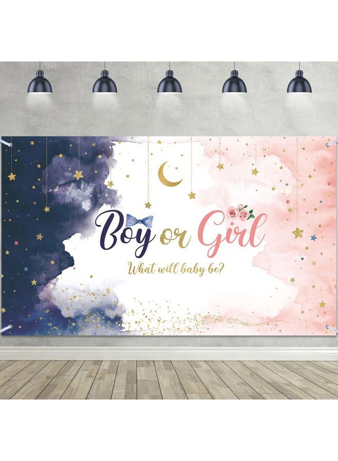Tatuo Watercolor Gender Reveal Decorations Backdrop Banner, Blue Pink Boy or Girl What Will Baby Be Twinkle Little Star Photography Background for Party Supplies 72.8 x 43.3 Inch - Image 1