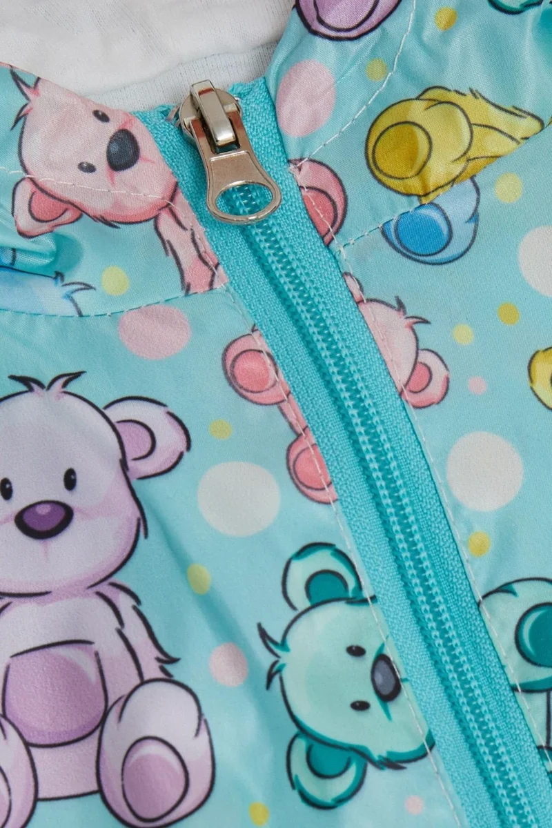 Breeze Girl's Raincoat with Cute Teddy Bear Pattern, Age 1-5, Water Green