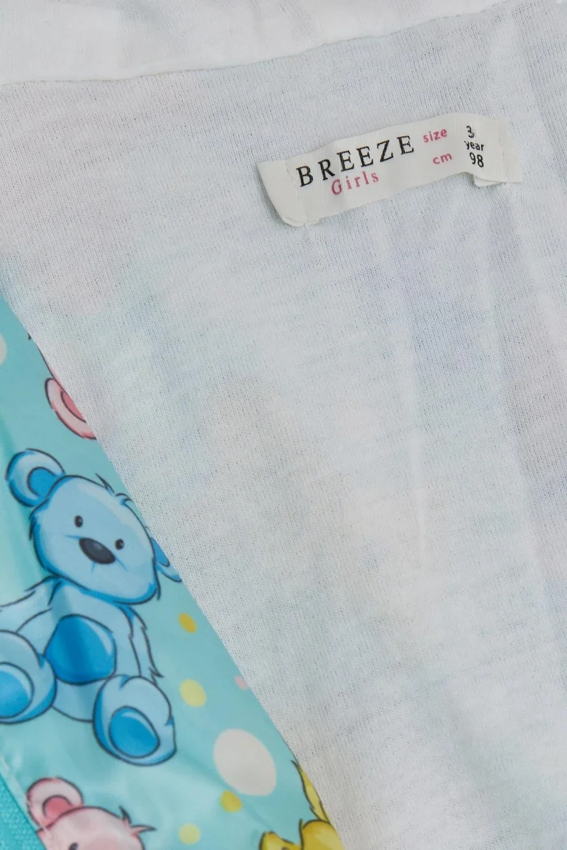 Breeze Girl's Raincoat with Cute Teddy Bear Pattern, Age 1-5, Water Green