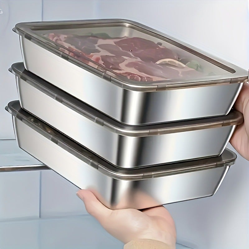 3pcs Stainless Steel Food Storage Containers Leak-Proof Reusable, Fruits Meats Veggies Easy Clean Stackable Kitchen Organizers Fridge Freezer Pantry Leftovers Pantry Dishwasher Safe Home Kitchen Organizer Dining Service Utensils and Tableware - Image 3