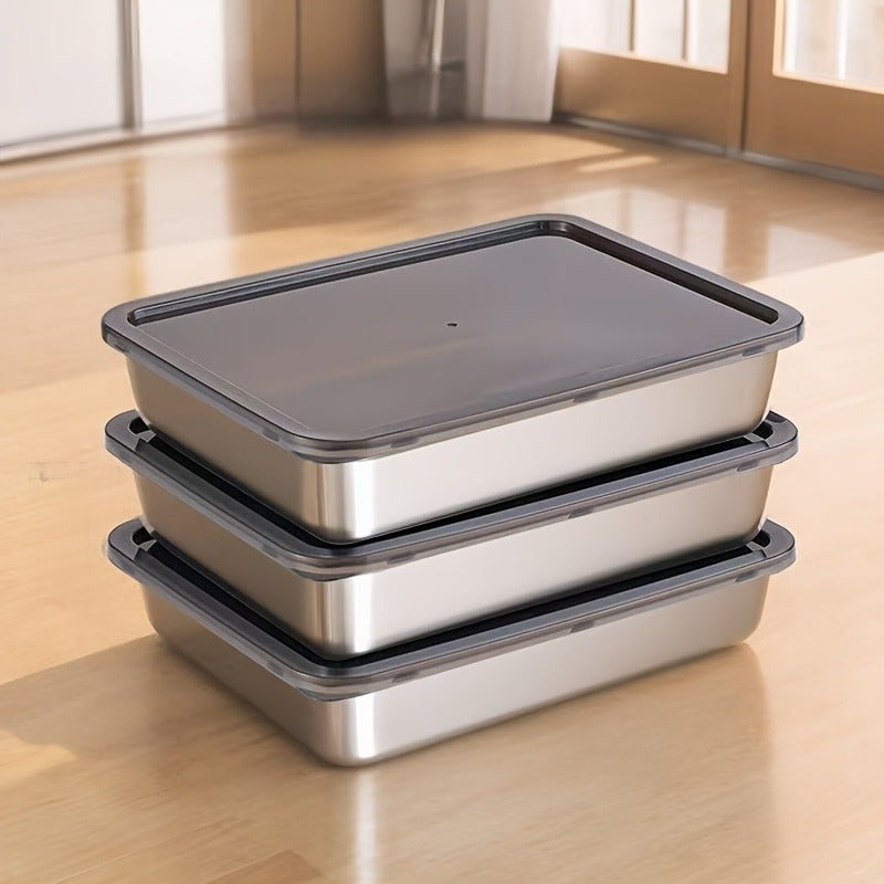 3pcs Stainless Steel Food Storage Containers Leak-Proof Reusable, Fruits Meats Veggies Easy Clean Stackable Kitchen Organizers Fridge Freezer Pantry Leftovers Pantry Dishwasher Safe Home Kitchen Organizer Dining Service Utensils and Tableware - Image 1
