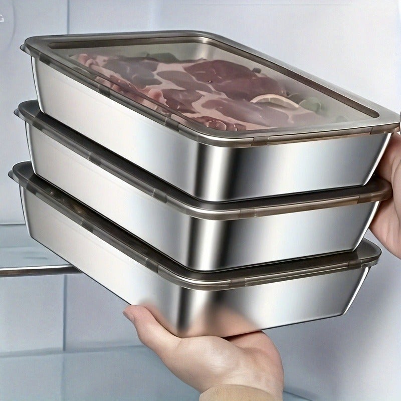 3pcs Stainless Steel Food Storage Containers Leak-Proof Reusable, Fruits Meats Veggies Easy Clean Stackable Kitchen Organizers Fridge Freezer Pantry Leftovers Pantry Dishwasher Safe Home Kitchen Organizer Dining Service Utensils and Tableware - Image 2