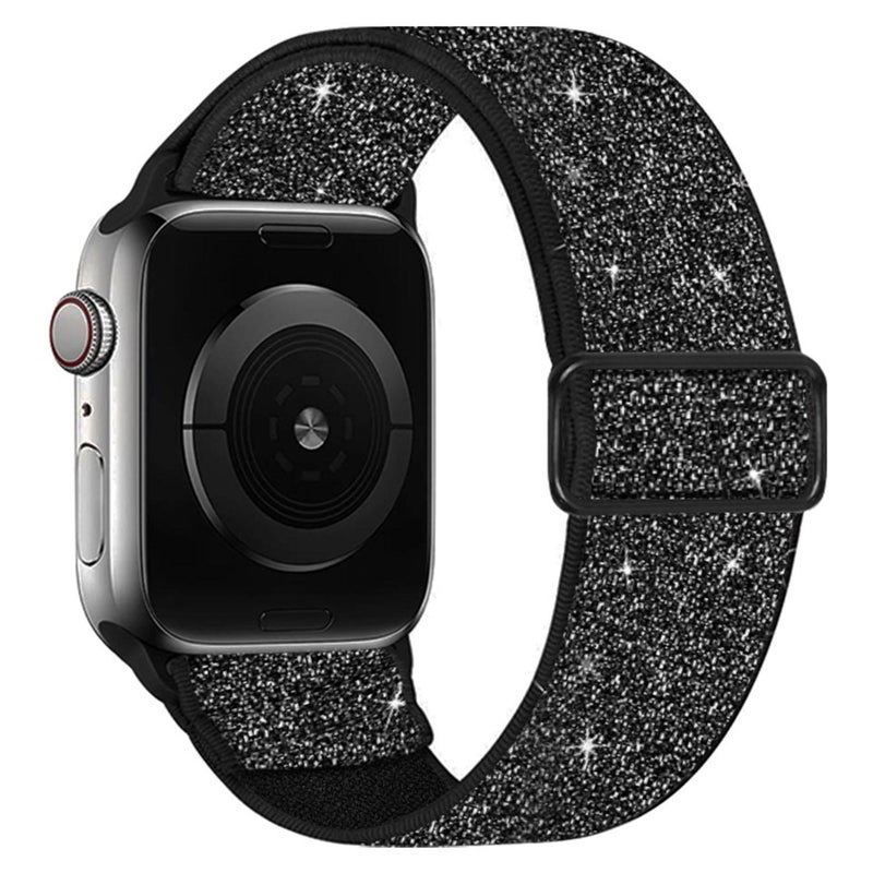 For Apple Watch 49mm / 46mm / 45mm / 44mm Glitter Elastic Nylon Watch Band(Black)