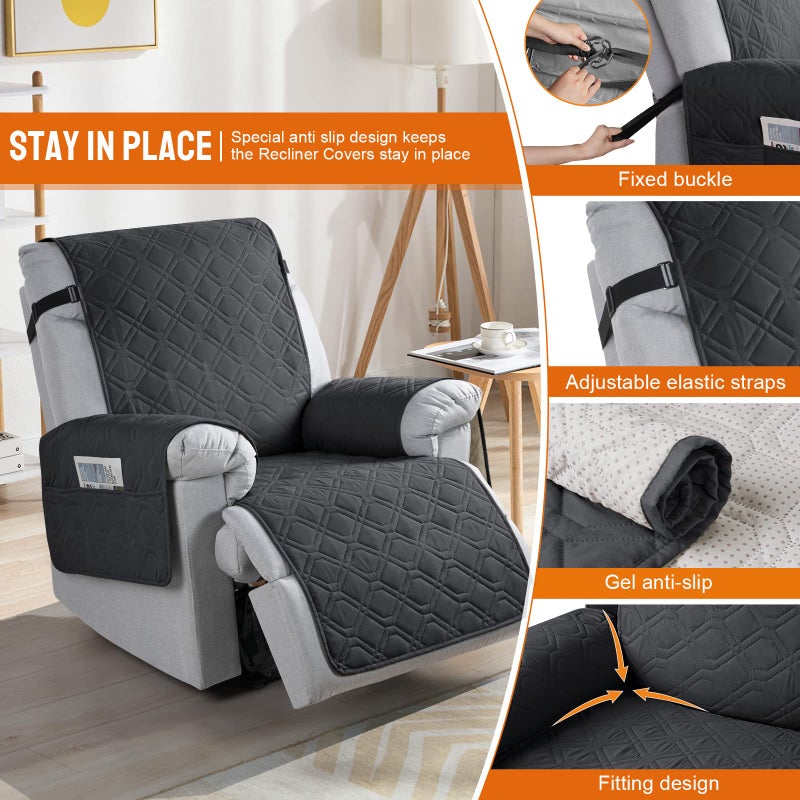 VANSOFY 100% Waterproof Recliner Chair Covers, Recliner Cover Non-Slip Dog Chair Cover Furniture Protector Washable Slipcover with Pocket, Elastic Straps for Pets, Dogs(Black, 23.6") - Image 3