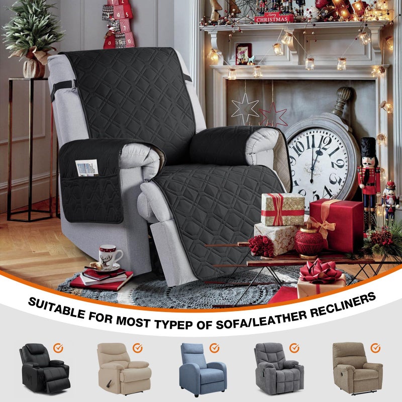 VANSOFY 100% Waterproof Recliner Chair Covers, Recliner Cover Non-Slip Dog Chair Cover Furniture Protector Washable Slipcover with Pocket, Elastic Straps for Pets, Dogs(Black, 23.6") - Image 4
