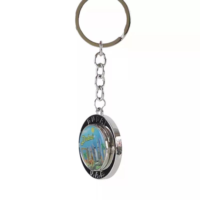 Dubai Souvenir Silver Keychain With Dubai Tallest Buildings And Skyscrapers Print - Image 1