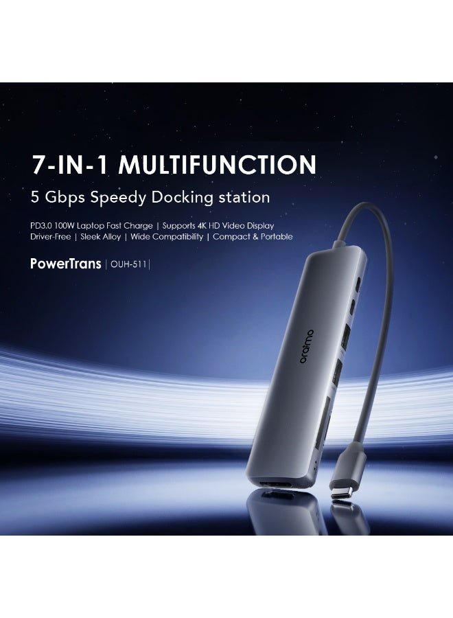 ORAIMO 7in1 Multifunction HUB PowerTrans - Chrome Grey - Image 2
