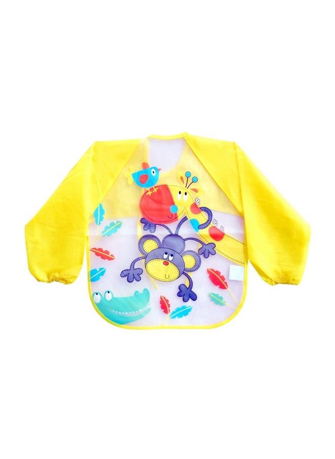 The Little Lookers Baby Feeding Bib With Sleeves Washable Waterproof Bibs Apron With Pocket & Tying Robeprint May Very (Yellow Pack Of 1)  - Image 2