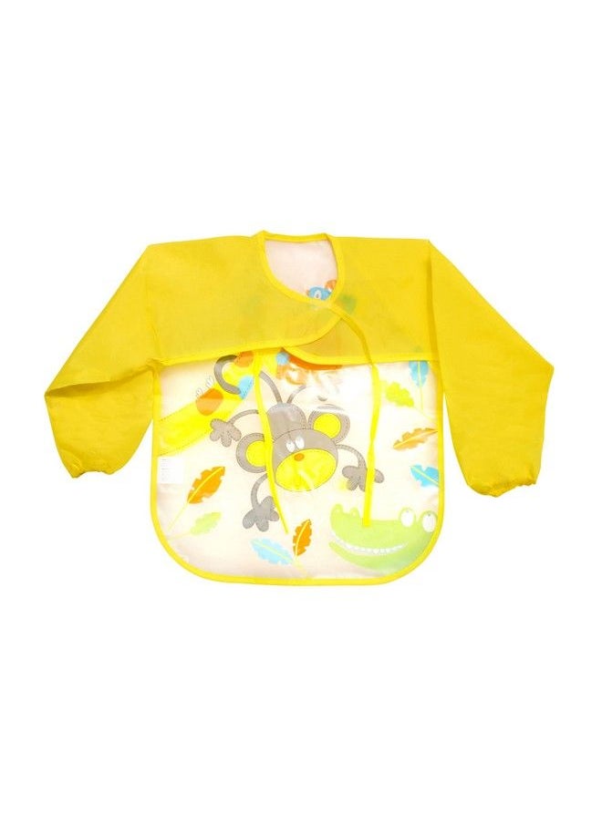 The Little Lookers Baby Feeding Bib With Sleeves Washable Waterproof Bibs Apron With Pocket & Tying Robeprint May Very (Yellow Pack Of 1)  - Image 3