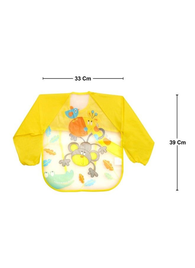 The Little Lookers Baby Feeding Bib With Sleeves Washable Waterproof Bibs Apron With Pocket & Tying Robeprint May Very (Yellow Pack Of 1)  - Image 4