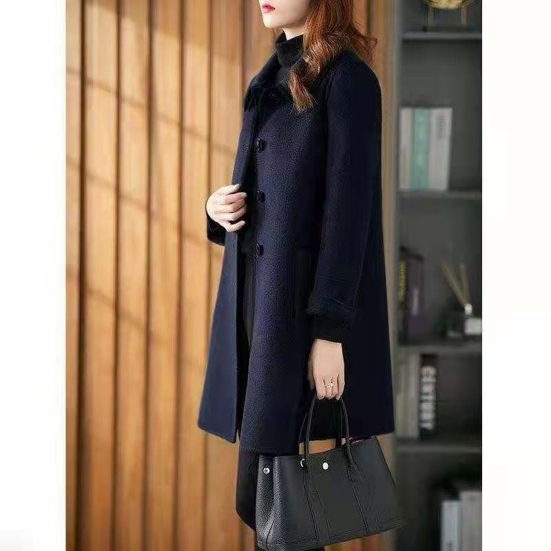 Chic Woolen Coat Womens Mid-Length Slimming Spring 2024 Dark green  - Image 3