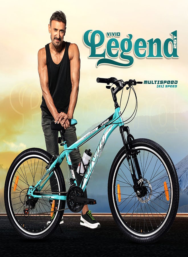 Vivid Legend 26 Inch Bike || 21 Speed || Front  Suspension & Disc & V Brake || For Men || Aqua Blue Color || Frame Size-18 Inch  - Image 3