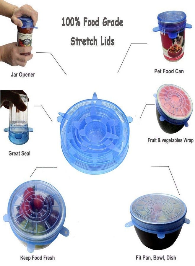 EXPORTTANZA Elastic Silicone Lids, Reusable Plastic Wrap, Alternative for Storage Pails and Containers, Set of 6 Different Sizes, to Keep Food Fresh - Image 3