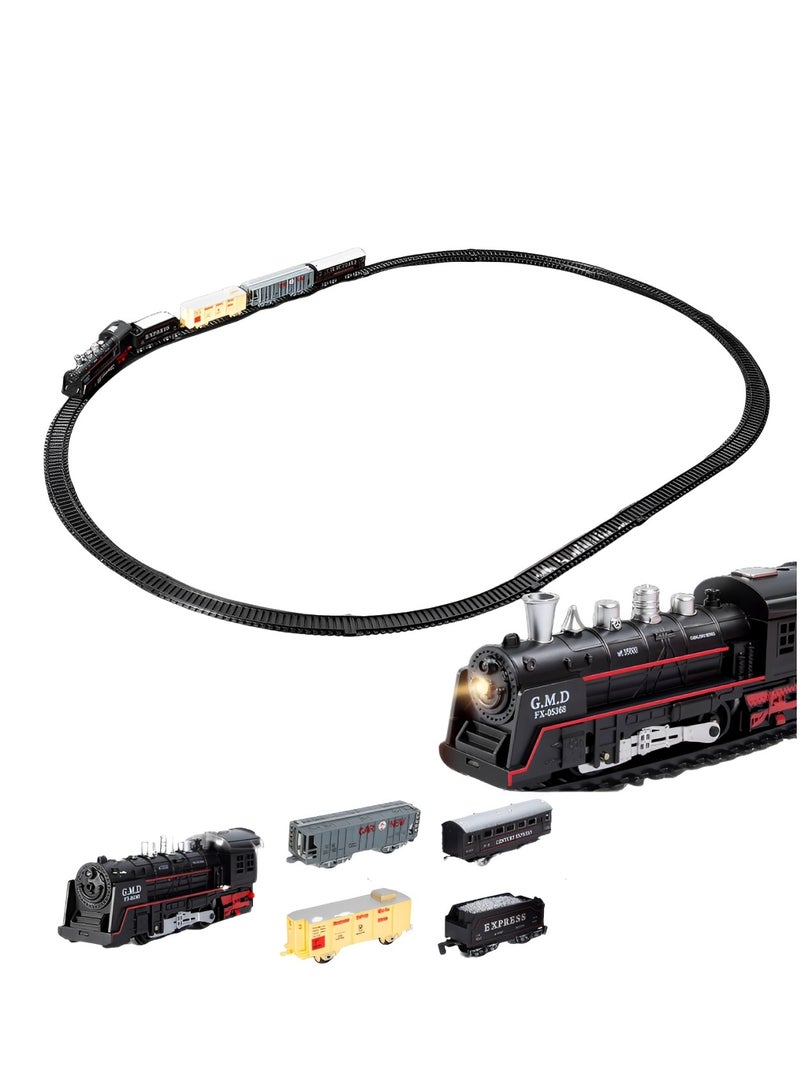 ماكدو طقم قطار لعبة قطار كهربائي مع لعبة نموذج مسار قطار بخار وضوء وصوت. ألعاب قطار تعليمية قديمة، تنمي قدرة الأطفال العملية، مناسبة لهدايا الأطفال من عمر 3-8 سنوات. - Image 1