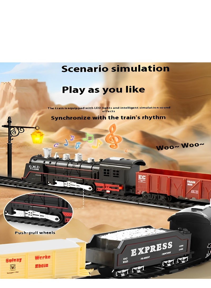 ماكدو طقم قطار لعبة قطار كهربائي مع لعبة نموذج مسار قطار بخار وضوء وصوت. ألعاب قطار تعليمية قديمة، تنمي قدرة الأطفال العملية، مناسبة لهدايا الأطفال من عمر 3-8 سنوات. - Image 3