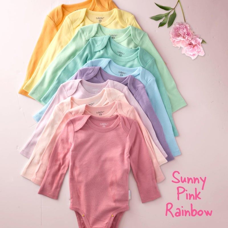 Butterblu Blake 10-Pack Long Sleeve Bodysuitsâ€‹ 100% Organic Cotton Baby Boy & Girls, Sunny Pink Rainbow, 3-6 Months - Image 2
