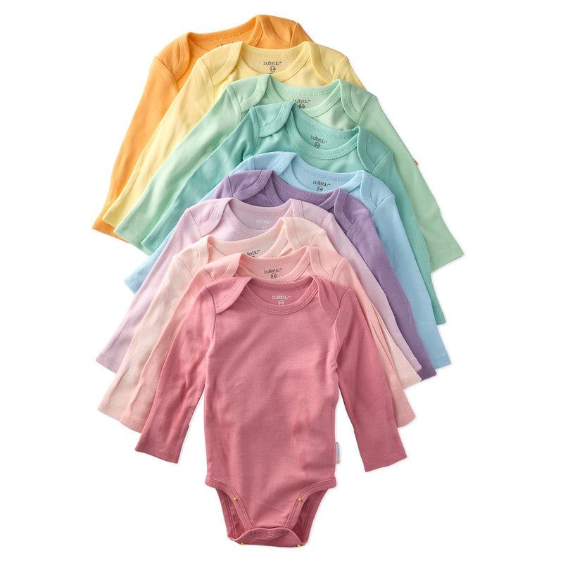 Butterblu Blake 10-Pack Long Sleeve Bodysuitsâ€‹ 100% Organic Cotton Baby Boy & Girls, Sunny Pink Rainbow, 3-6 Months - Image 1